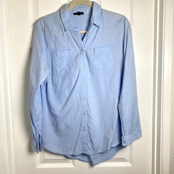 Topshop Chambray Button Down Cotton Blouse Size 8 Casual Layering - Picture 4 of 9